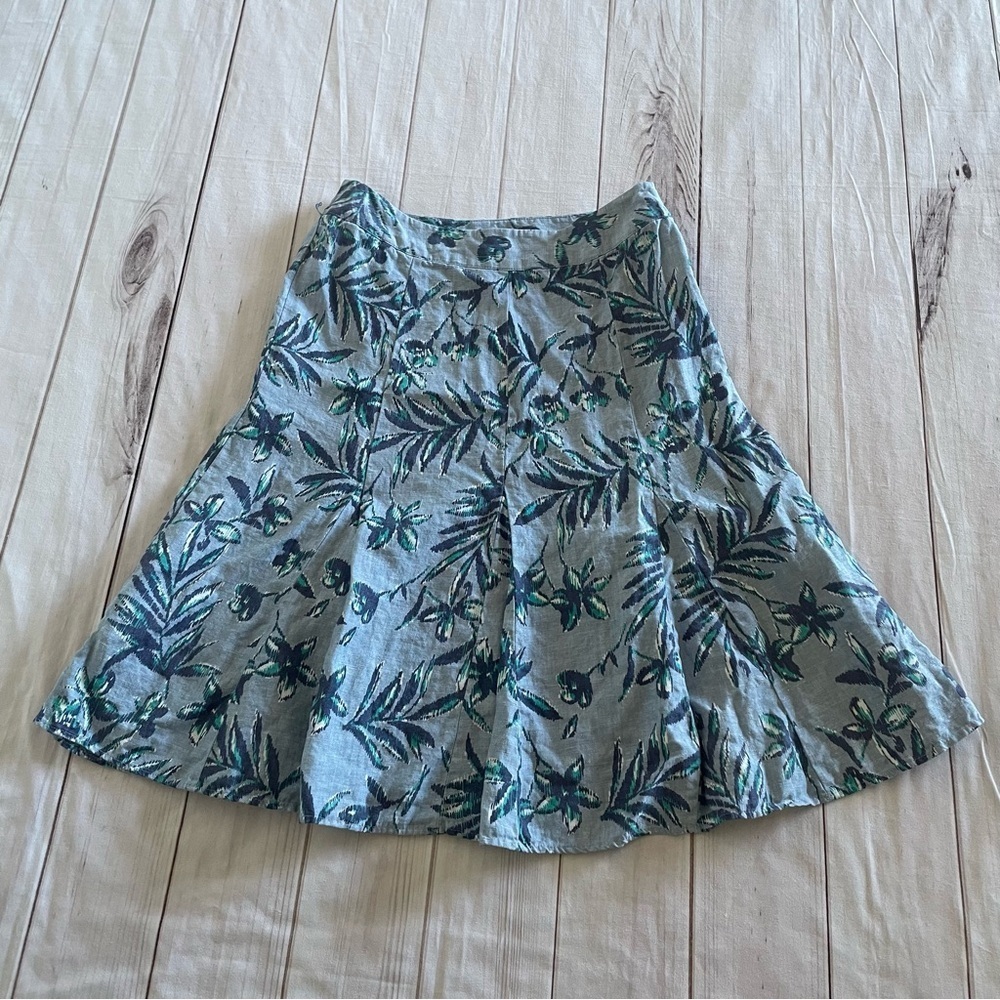 JM Collection Pleated Linen Skirt Women’s 10 Petite Floral Flowy Coastal Cottage